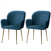 Buy Artiss  Set of 2 Kynsee Dining Chairs Armchair Cafe Chair Upholstered Velvet Blue