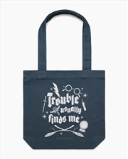 Buy Trouble Usually Finds Me Tote Bag - Petrol Blue