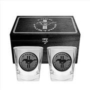 Buy FORD Set of 2 Metal Badged Spirit Glasses in a Wooden Box