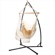 Buy Outdoor Hammock Chair with Steel Stand Tassel Hanging Rope Hammock Cream