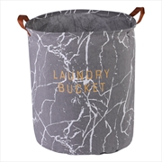 Buy GOMINIMO Laundry Basket Round Foldable Grey Marble