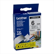 Buy BROTHER TZe211 Labelling Tape 6mm Black on White TZE Tape