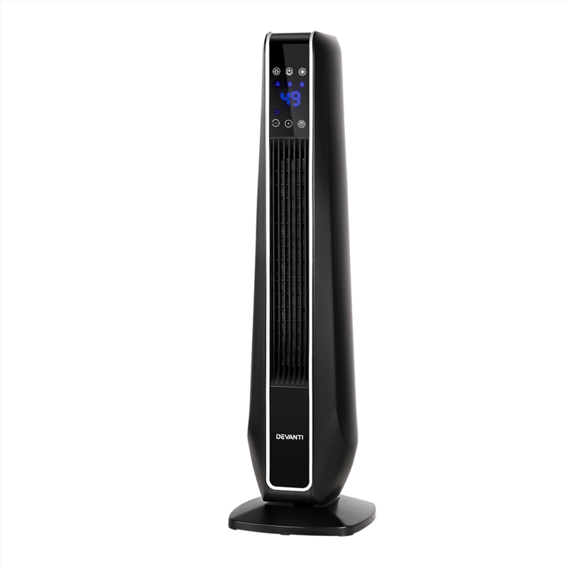 Devanti Electric Ceramic Tower Fan Heater Portable Oscillating Remote Control 2400W Black/Product Detail/Appliances