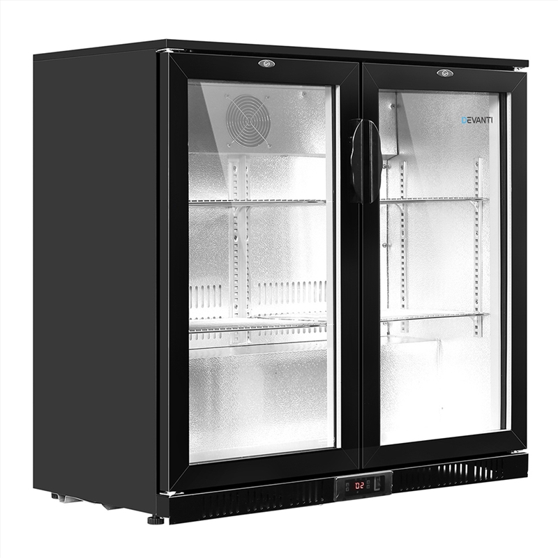 Devanti Bar Fridge 2 Glass Door Commercial Display Freeer Drink Beverage Cooler Black/Product Detail/Appliances