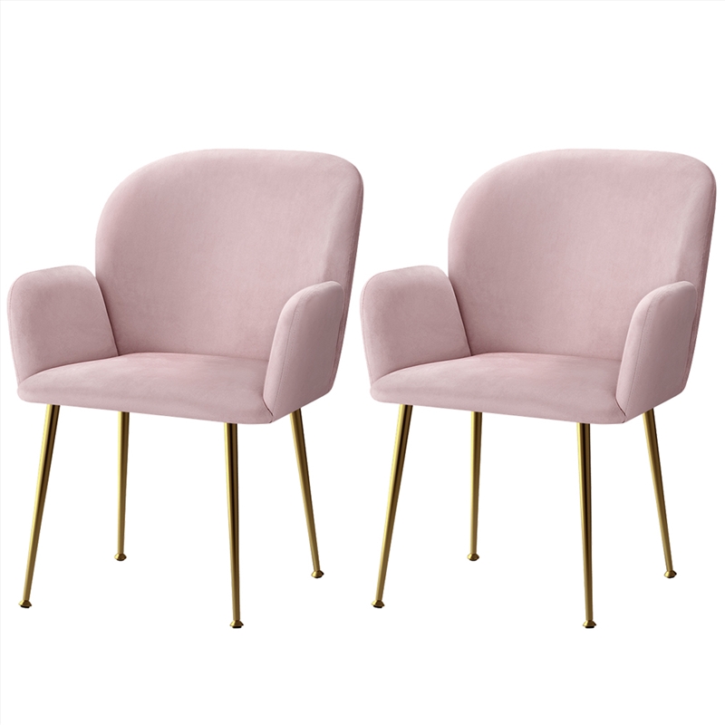 Artiss  Set of 2 Kynsee Dining Chairs Armchair Cafe Chair Upholstered Velvet Pink/Product Detail/Homewares