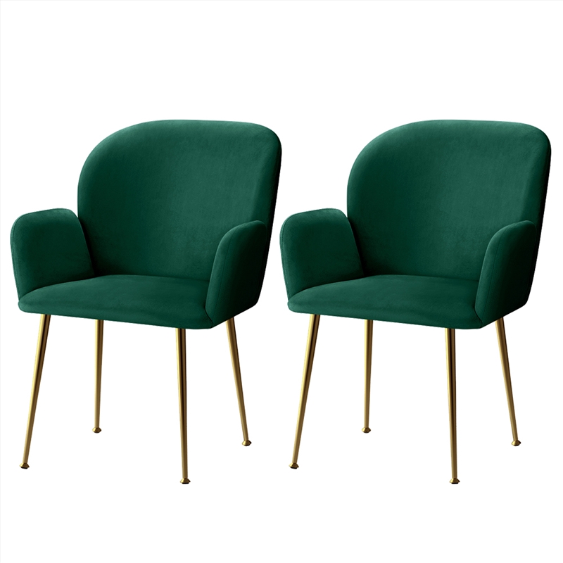 Artiss  Set of 2 Kynsee Dining Chair Armchair Cafe Chair Upholstered Velvet Green/Product Detail/Homewares