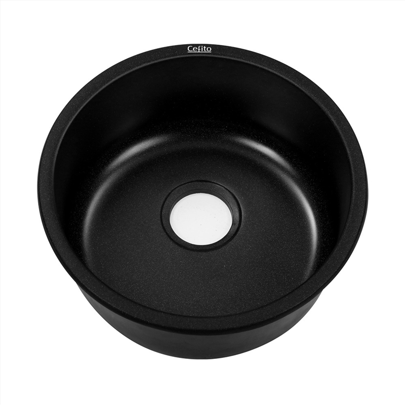 Cefito Stone Kitchen Sink Round 430MM Granite Under/Topmount Basin Bowl Laundry Black/Product Detail/Homewares