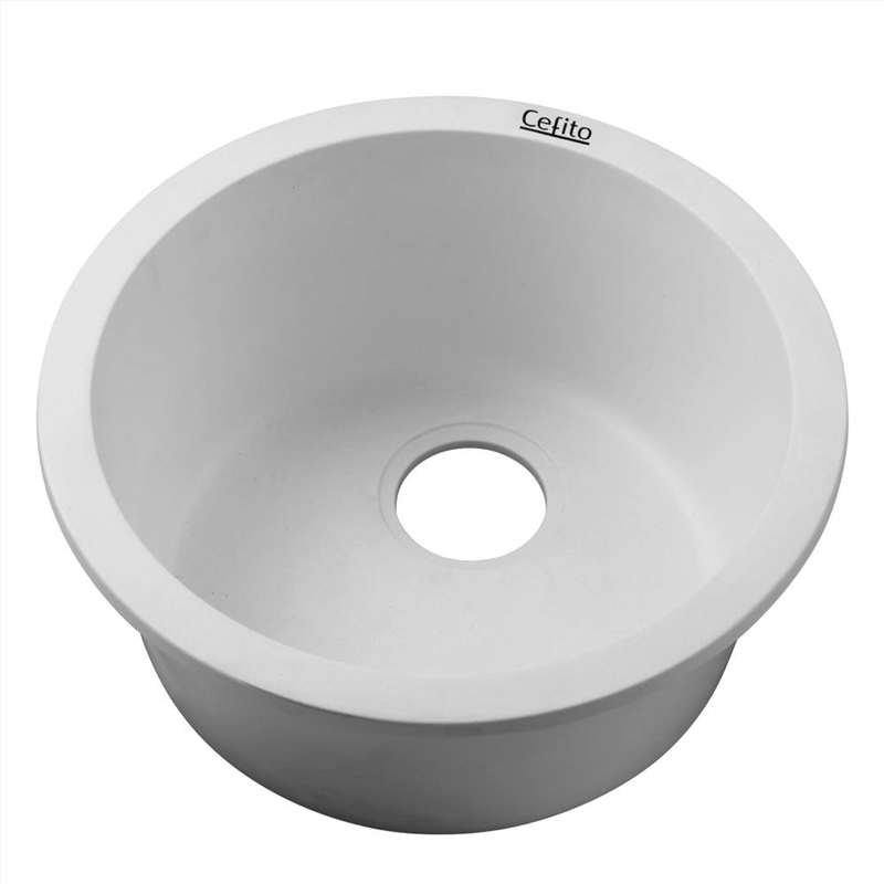 Cefito Stone Kitchen Sink Round 430MM Granite Under/Topmount Basin Bowl Laundry White/Product Detail/Homewares