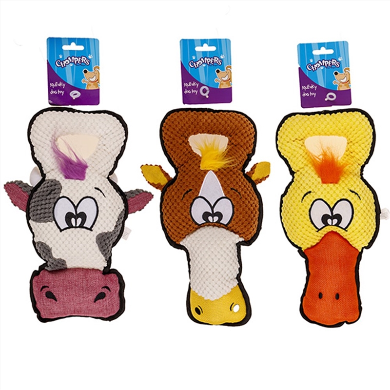 Chompers Plush Dog Toy Duck, Chicken, Cow - 1 x Colour Randomly Selected/Product Detail/Pet Accessories