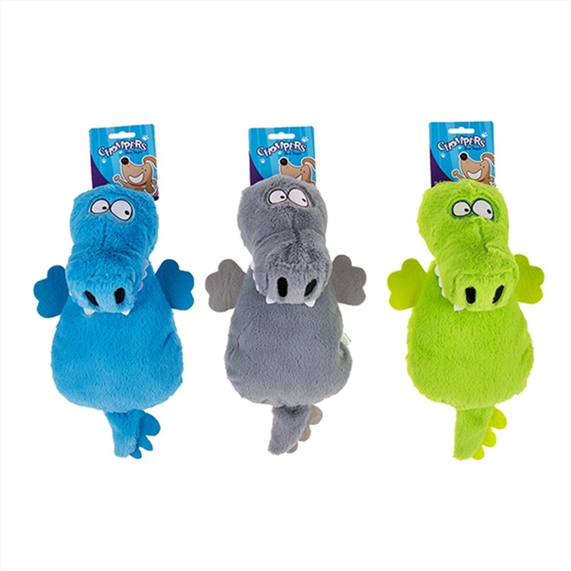 Chompers- Animals Plush dog toys with squeaker Grey/Blue/Green Croc 30CM -(1pc Random Colour)/Product Detail/Pet Accessories