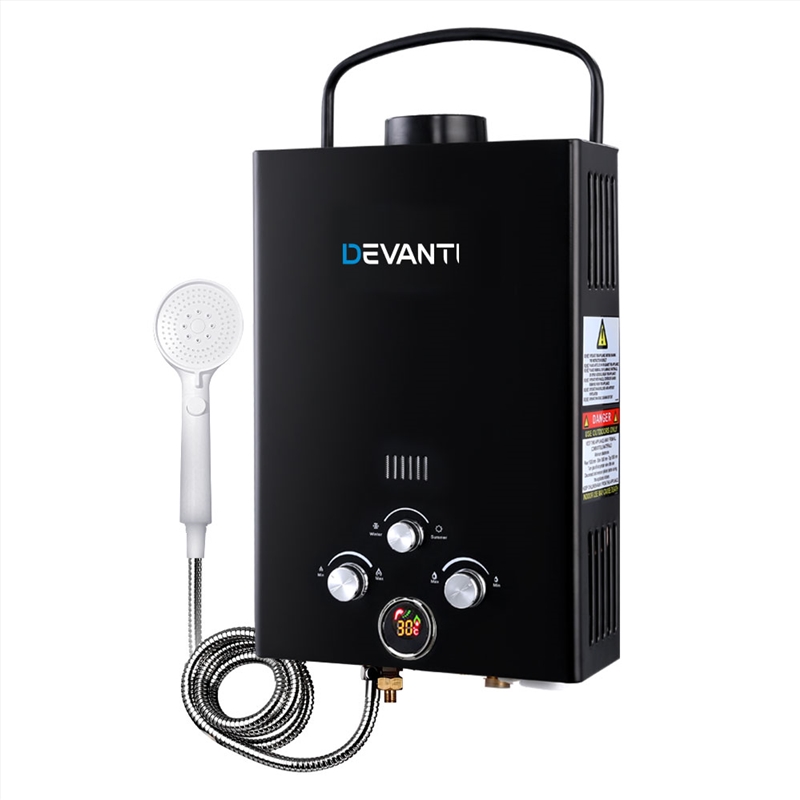 Devanti Outdoor Gas Hot Water Heater Portable Camping Shower 12V Pump Black/Product Detail/Outdoor