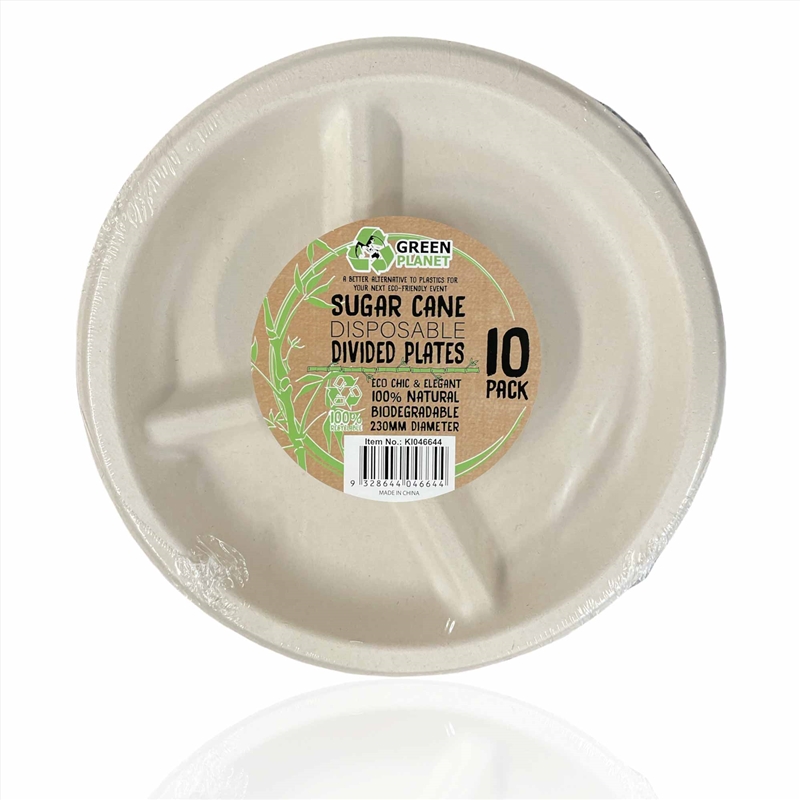 10 Pck Eco Disposable Party Divided Plate 23cm Biodegradable Sugar Cane/Product Detail/Homewares