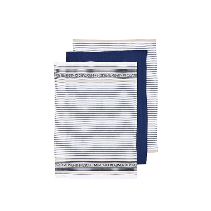 Ladelle Set of 3 Professional Series III Cotton Kitchen Tea Towels Navy 50 x 70 cm/Product Detail/Homewares