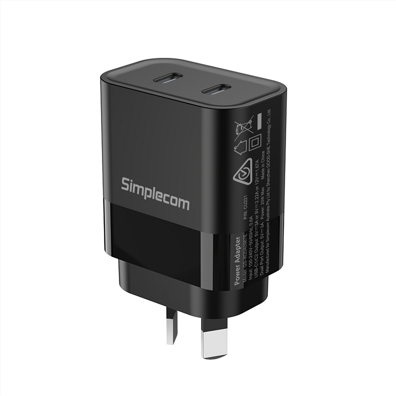 Simplecom CU221 Dual USB-C Fast Wall Charger PD 20W for Phone Tablet/Product Detail/Electronics