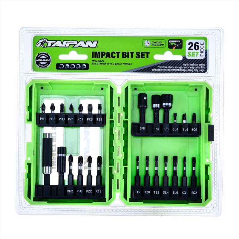 Taipan 26PCE Impact Bit Set Magnetic Tips Various Heads Storage Case/Product Detail/Garden