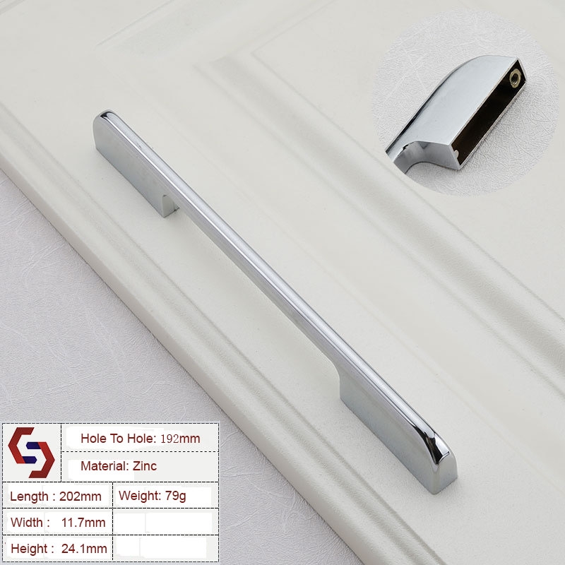 Zinc Kitchen Cabinet Handles Drawer Bar Handle Pull silver color hole to hole size 192mm/Product Detail/Homewares