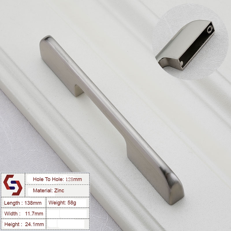 Zinc Kitchen Cabinet Handles Drawer Bar Handle Pull brushed silver color hole to hole size 128mm/Product Detail/Homewares