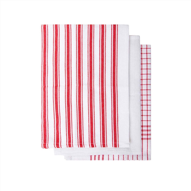 IDC Homewares Set of 3 Gardenia Cotton Tea Towels Red/Product Detail/Homewares