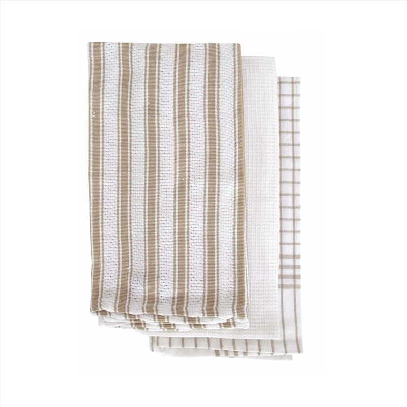 IDC Homewares Set of 3 Gardenia Cotton Tea Towels Taupe/Product Detail/Homewares