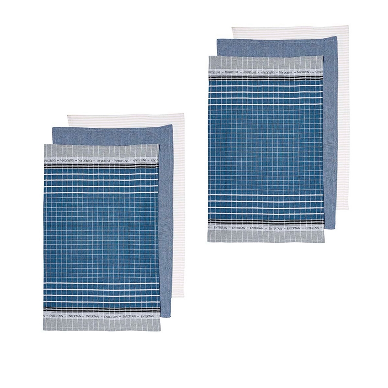 Ladelle Entertainer Set of 6 Cotton Kitchen Towels Blue/Product Detail/Homewares