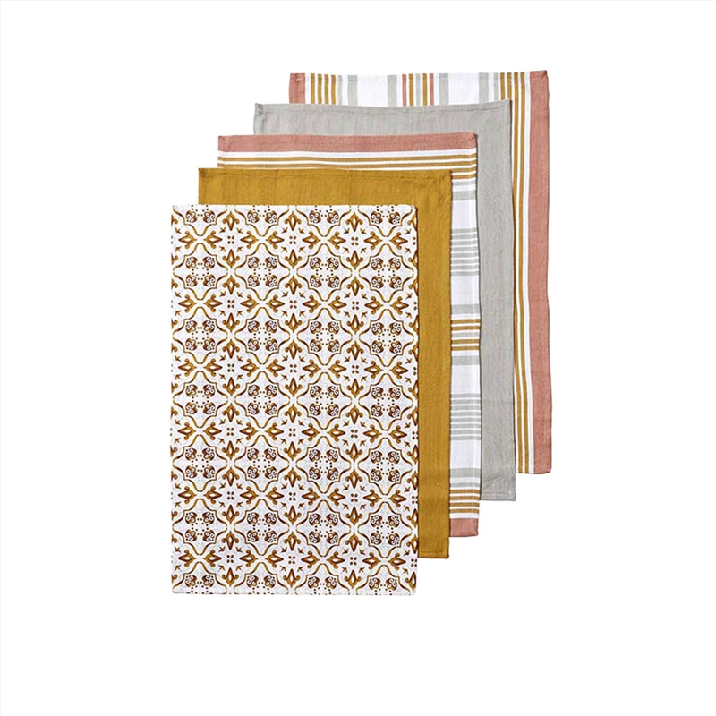 Ladelle Tile Set of 5 Cotton Kitchen Towels Gold/Product Detail/Homewares