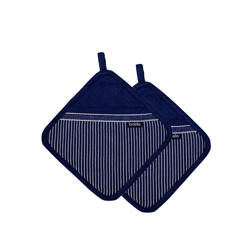 Ladelle Professional Series Stripe Navy Set of 2 Pot Holders 21 x 21 cm/Product Detail/Homewares