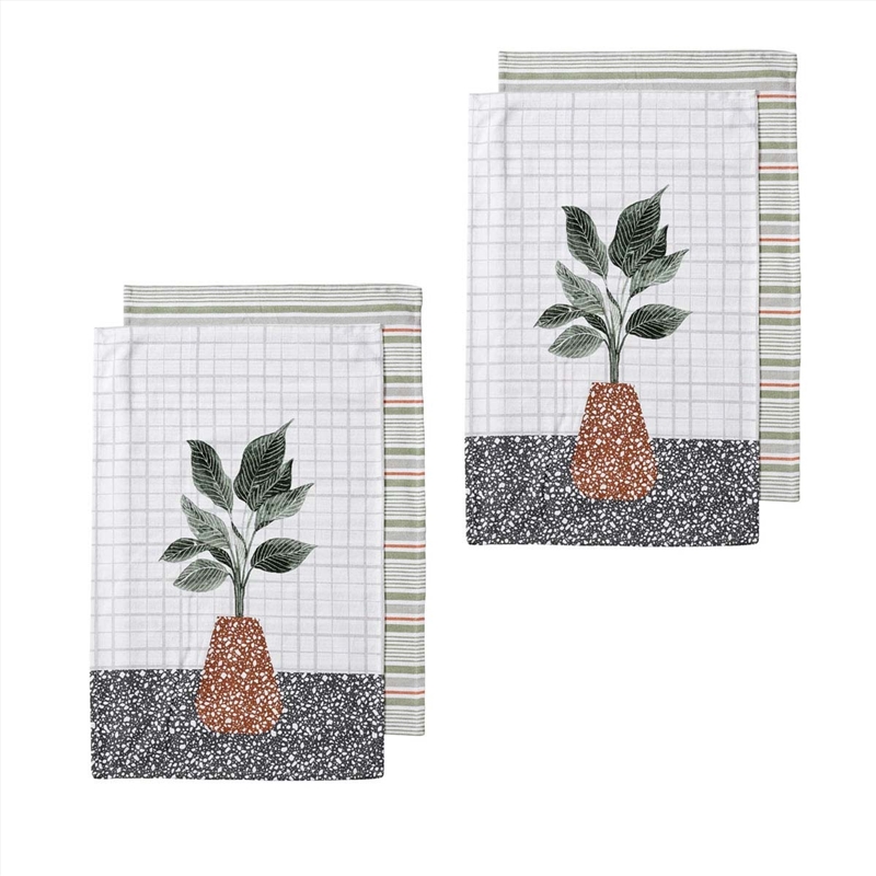 Ladelle Revive Plants Set of 4 Cotton Kitchen Towels Brown Pot/Product Detail/Homewares