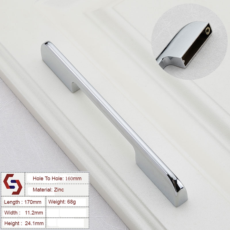 Zinc Kitchen Cabinet Handles Drawer Bar Handle Pull silver color hole to hole size 160mm/Product Detail/Homewares