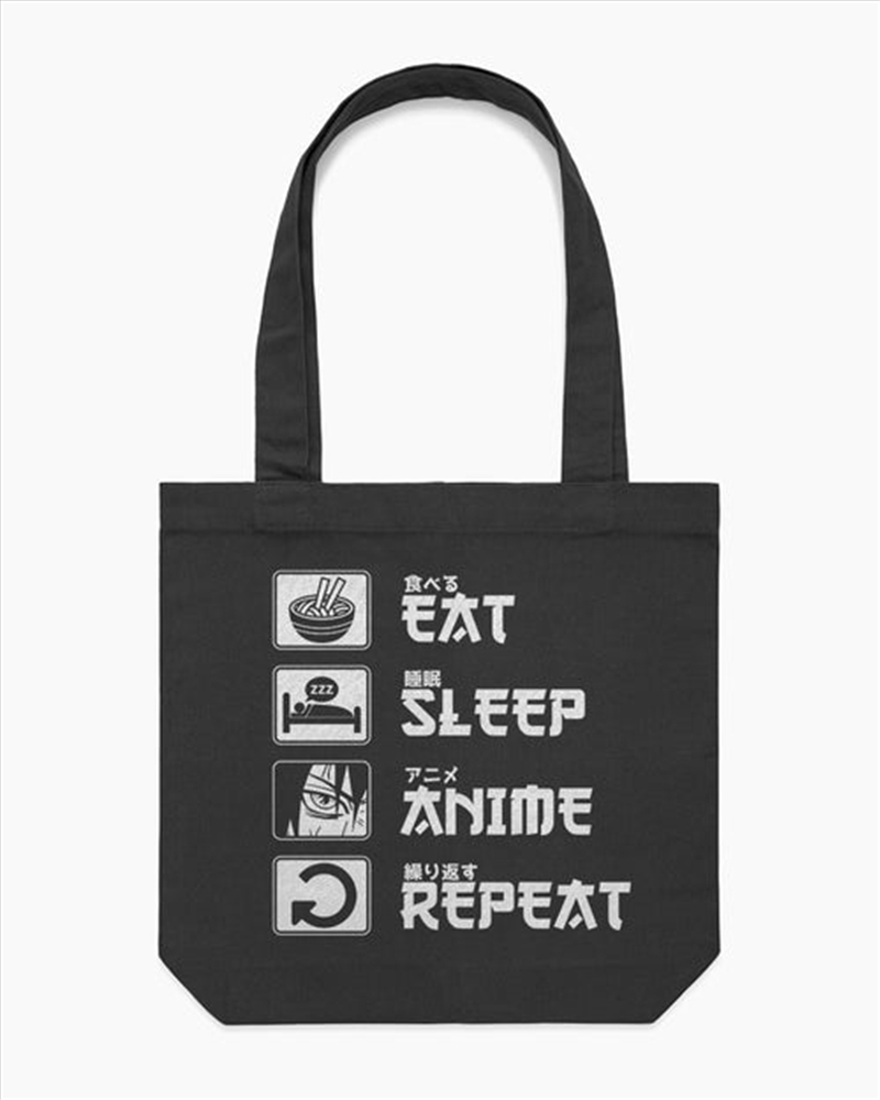 Eat Sleep Anime Repeat Tote Bag - Black/Product Detail/Bags