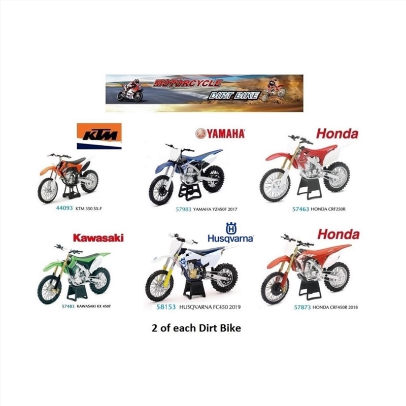 1:12 Assorted Dirt Bikes 12pcs - 6 styles 2 x each style/Product Detail/Figurines