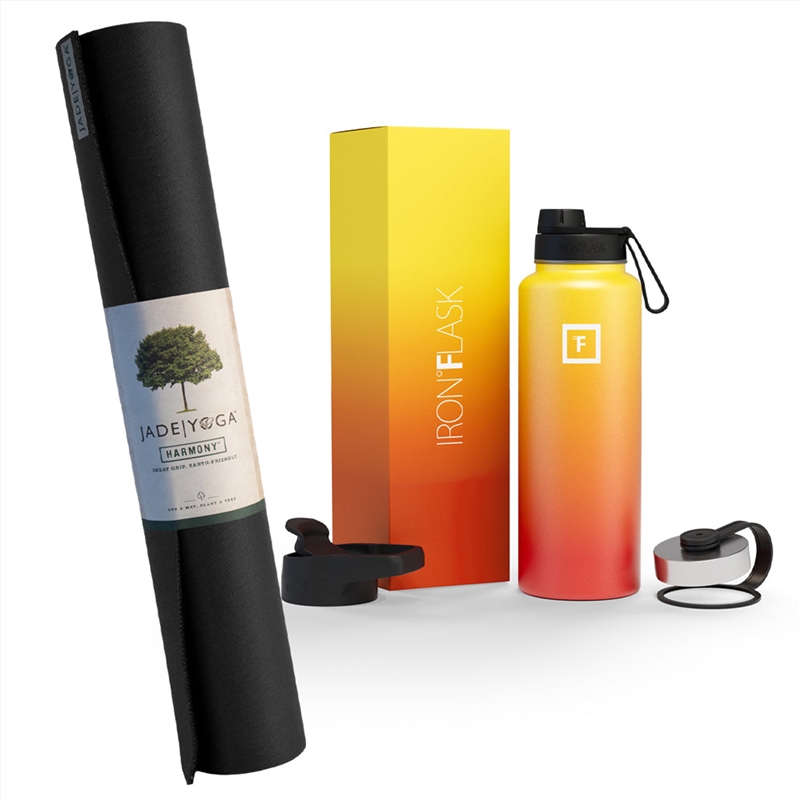 Jade Yoga Harmony Mat- Black & Iron Flask Wide Mouth Bottle with Spout Lid, Fire, 40oz/1200ml Bundle/Product Detail/Gym Accessories