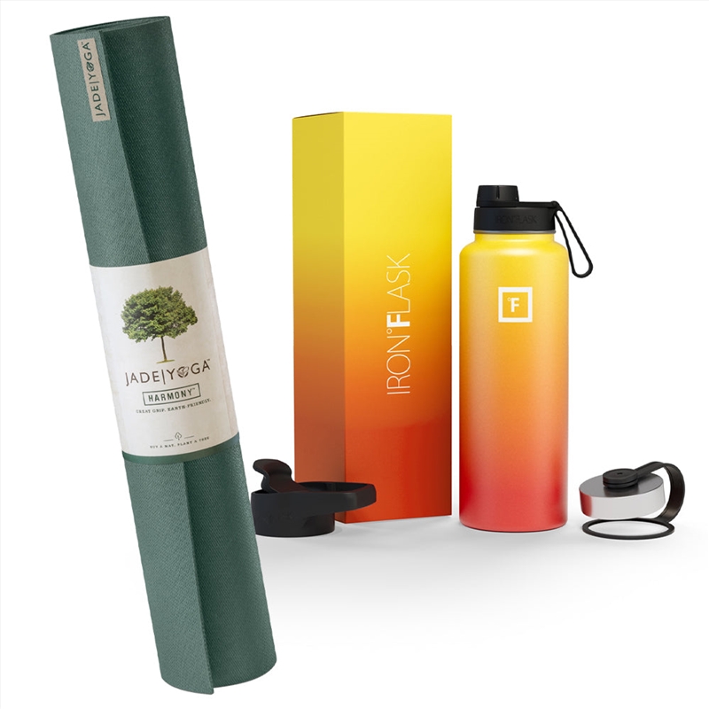 Jade Yoga Harmony Mat - Jade Green & Iron Flask Wide Mouth Bottle with Spout Lid, Fire, 40oz/1200ml/Product Detail/Gym Accessories