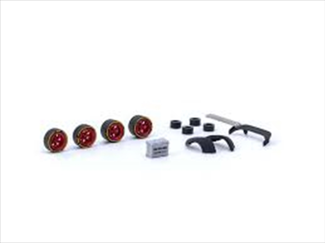 1:64 Rotiform HUR Chrome Red - - Package Includes: 4 x Rims / 4 x Tires / 2 x Regular Axis / 2 x Cam/Product Detail/Figurines