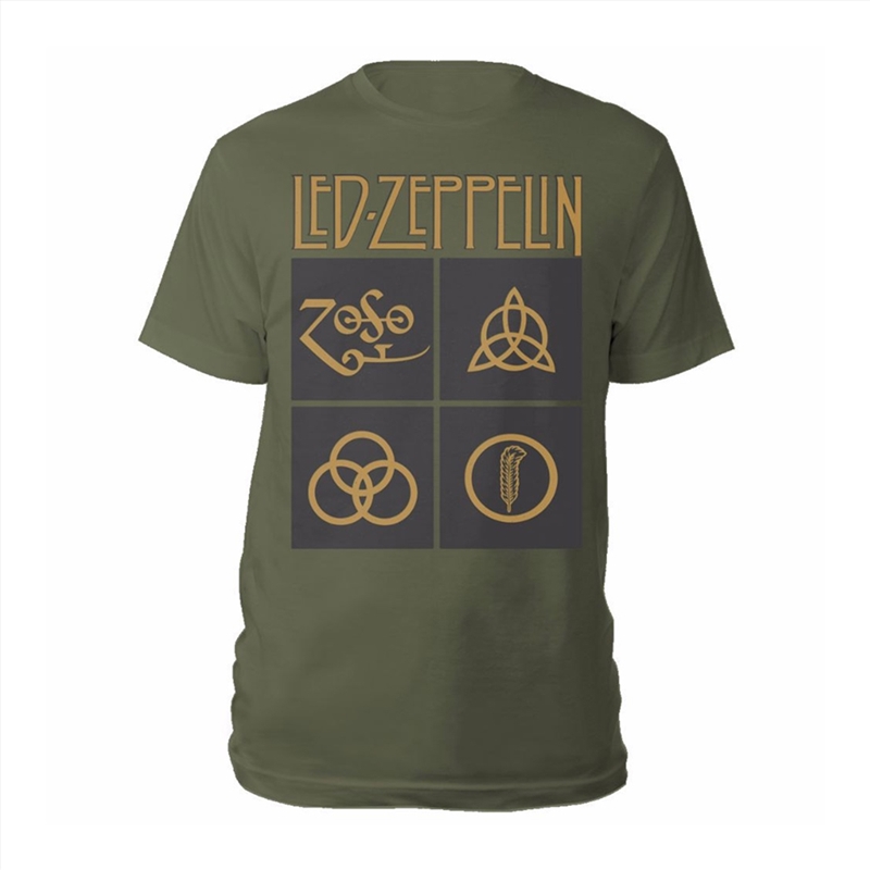 Led Zeppelin - Gold Symbols & Black Squares - Green - SMALL/Product Detail/Shirts