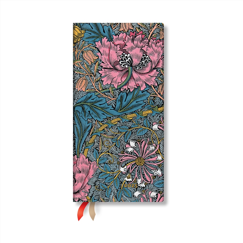 Morris Pink Honeysuckle (William Morris) Slim 12-month Horizontal Hardback Dayplanner 2025 (Elastic/Product Detail/Stationery