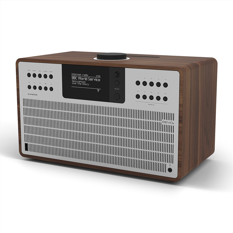 Revo SuperCD CD Player with Internet Radio, Spotify Connect, DAB+, FM and Bluetooth - Walnut Silver/Product Detail/Speakers