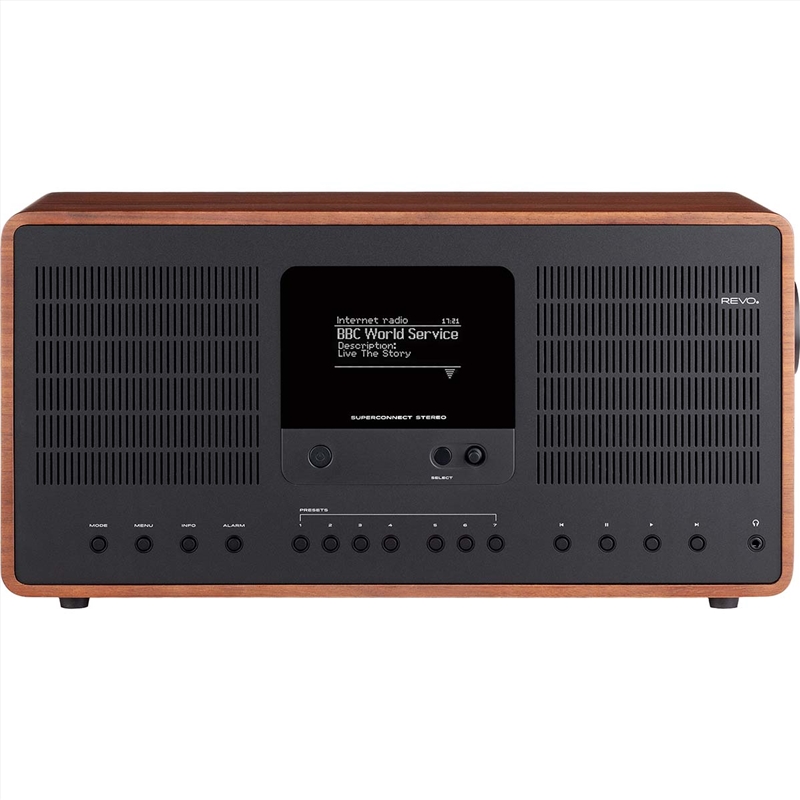 Revo SuperConnect Stereo Internet Radio with Spotify Connect, DAB+, FM and Bluetooth - Walnut/Black/Product Detail/Speakers