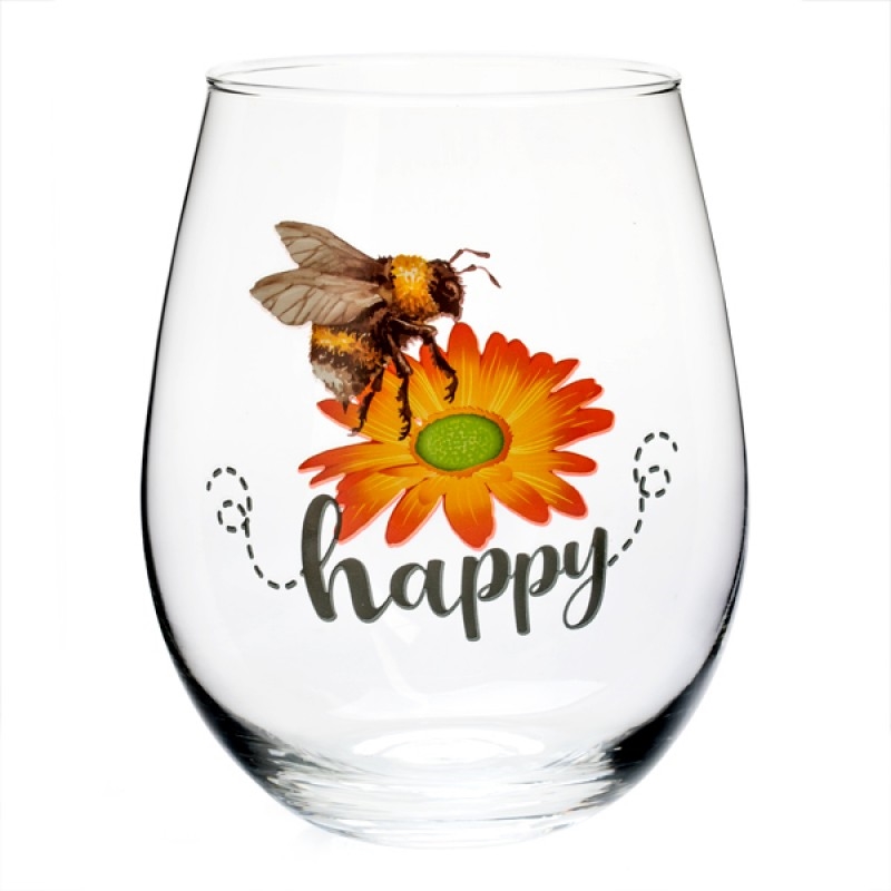 Bee Happy Stemless Glass/Product Detail/Glasses, Tumblers & Cups