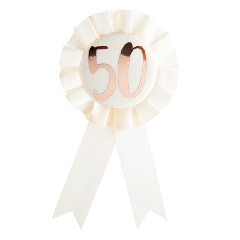 50th Birthday Rose Gold on White Rosette Badge/Product Detail/Birthday Party