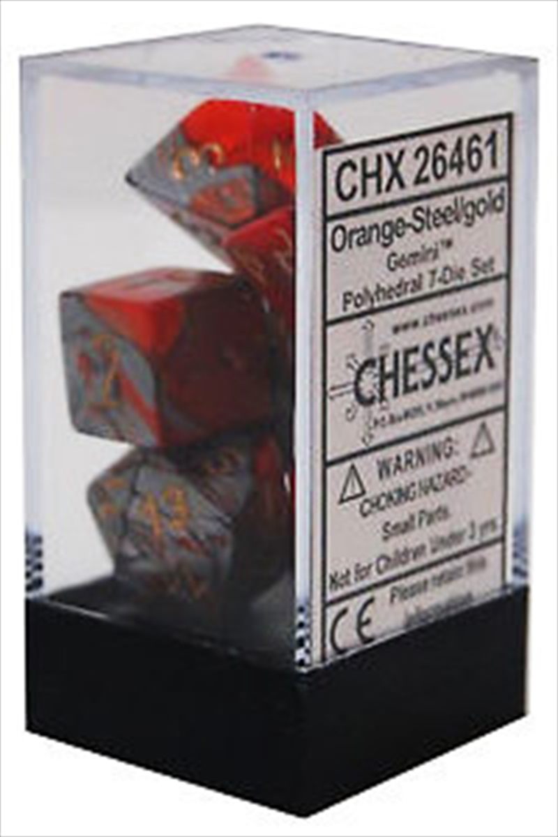 D7-Die Set Dice Gemini Polyhedral Orange-Steel/Gold (7 Dice in Display)/Product Detail/Games Accessories