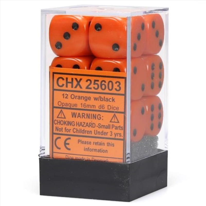 D6 Dice Opaque 16mm Orange/Black (12 Dice in Display)/Product Detail/Games Accessories