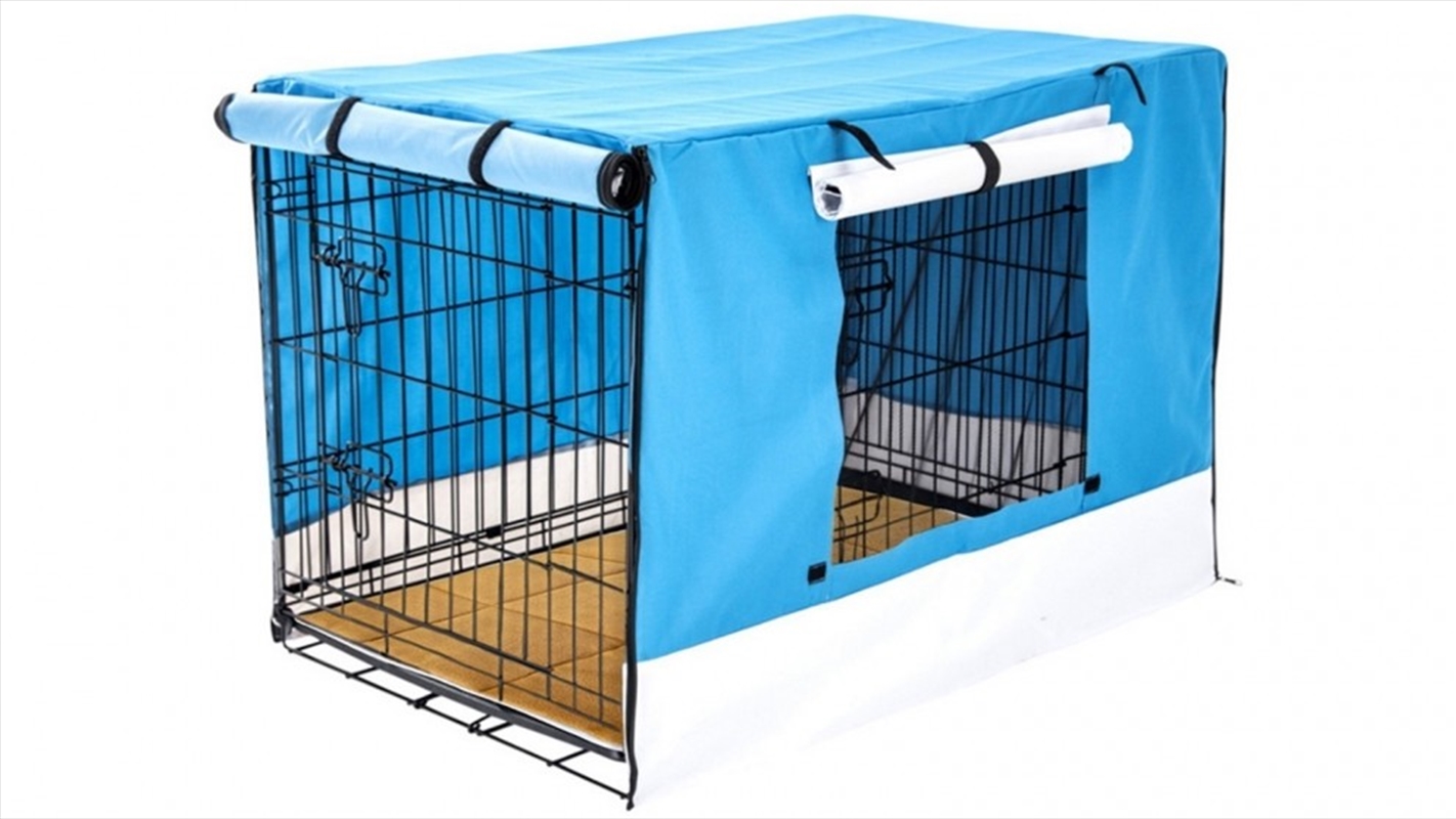 Wire Dog Cage Crate 48" with Tray + Cushion Mat + Cover Combo - Blue/Product Detail/Pet Accessories