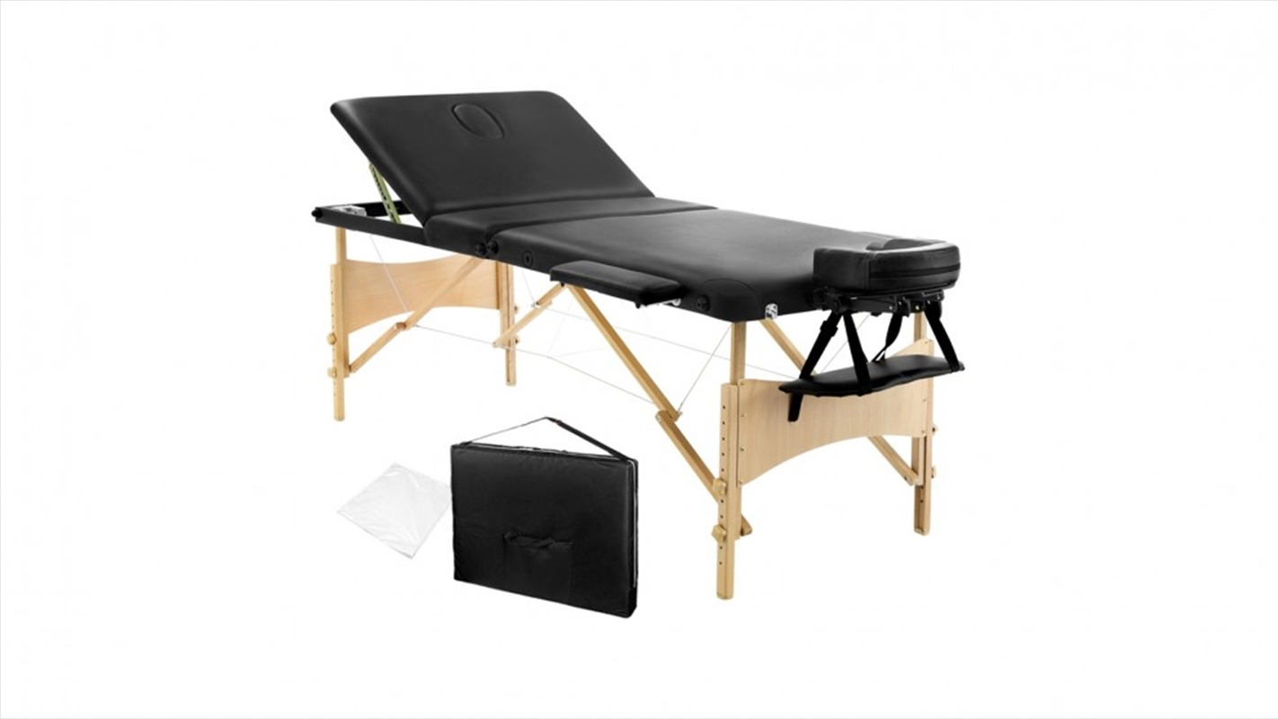 Wooden 3 Fold Massage Table - Black - 70cm/Product Detail/Therapeutic