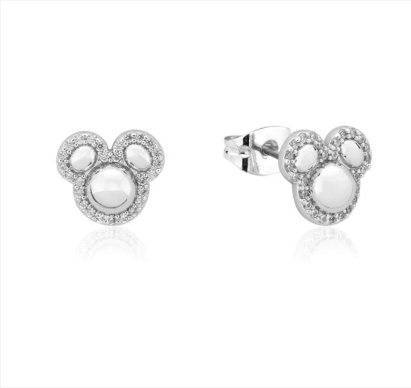 Precious Metal Mickey Mouse CZ Halo Stud Earrings - Silver/Product Detail/Jewellery