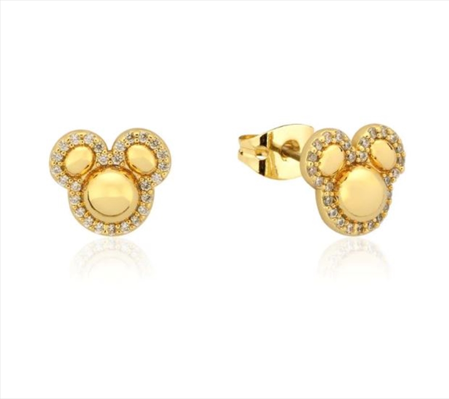 Precious Metal Mickey Mouse CZ Halo Stud Earrings - Gold/Product Detail/Jewellery