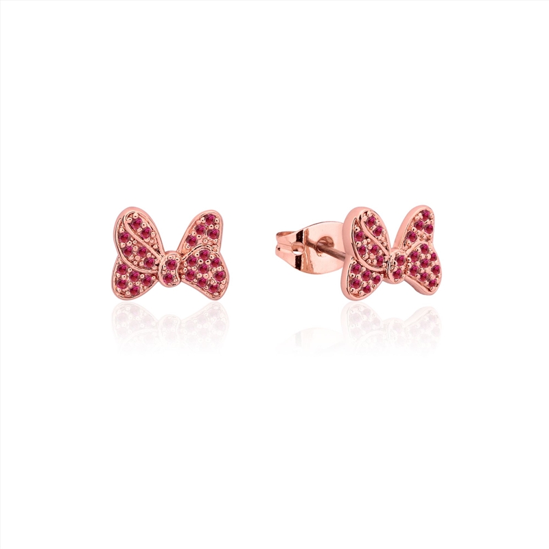 Precious Metal Red Minnie Mouse Bow CZ Stud Earrings - Rose/Product Detail/Jewellery