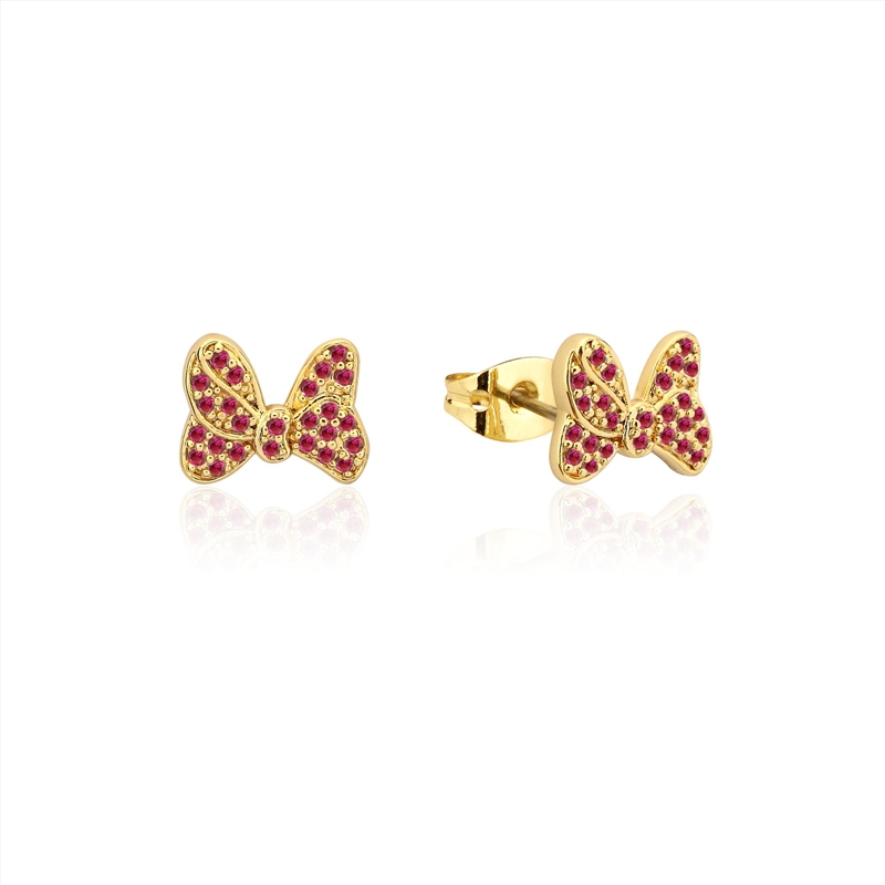 Precious Metal Red Minnie Mouse Bow CZ Stud Earrings - Gold/Product Detail/Jewellery