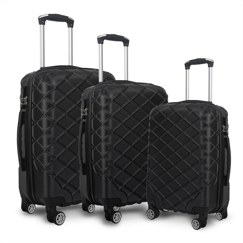 Milano Decor Luxury Travel Luggage Set 3 Piece ABS Hard Case Durable Lightweight - Black/Product Detail/Homewares