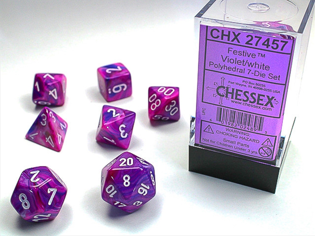 Chessex Polyhedral 7-Die Set Festive Violet/White/Product Detail/Dice Games