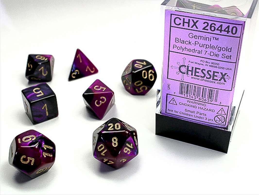 Chessex Polyhedral 7-Die Set Gemini Black-Purple/Gold/Product Detail/Dice Games